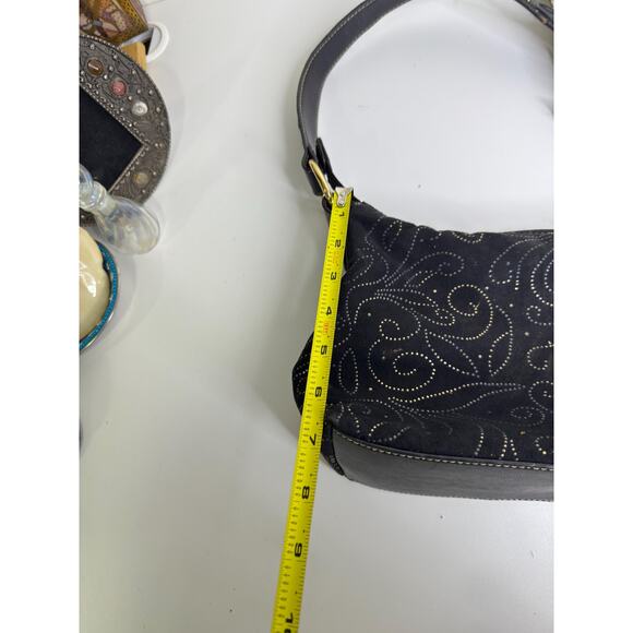 Vintage Madison Studio Black Suede Shoulder bag , top handle bag with gold deta - Picture 4 of 10